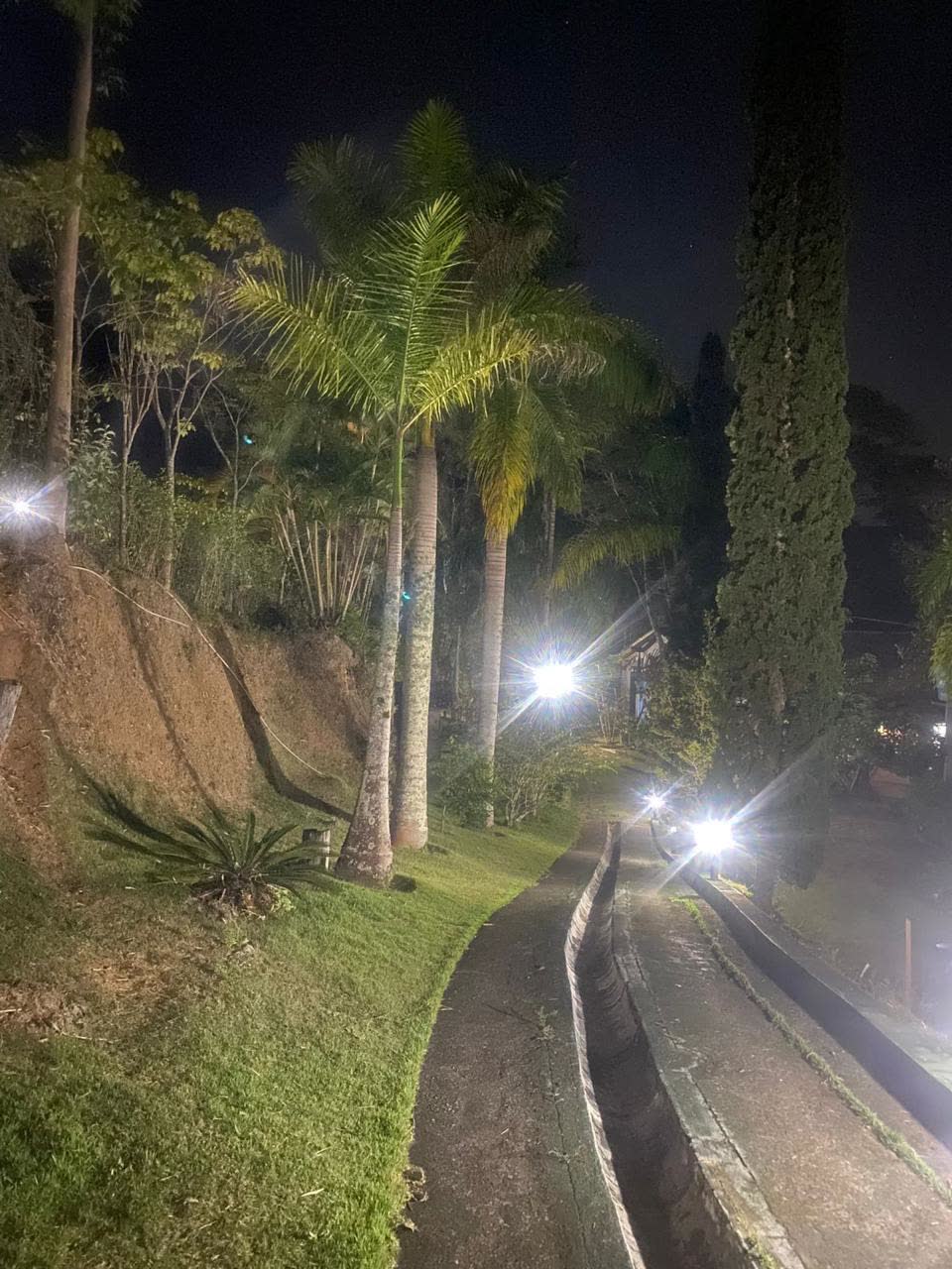 Caminho iluminado à noite